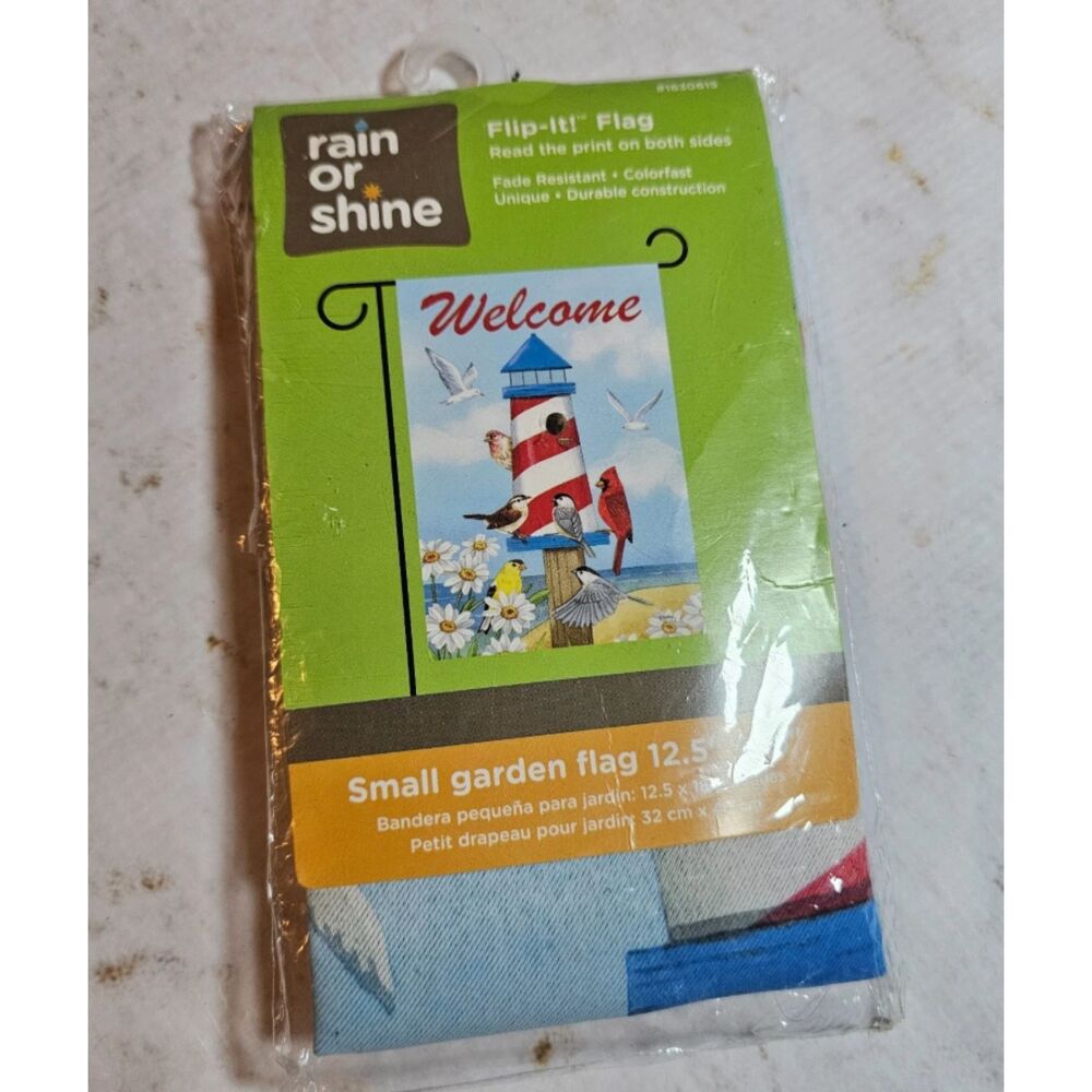 Rain or Shine Small Garden Flag – Welcome Lighthouse & Birds – 12.5" x 18" – NEW